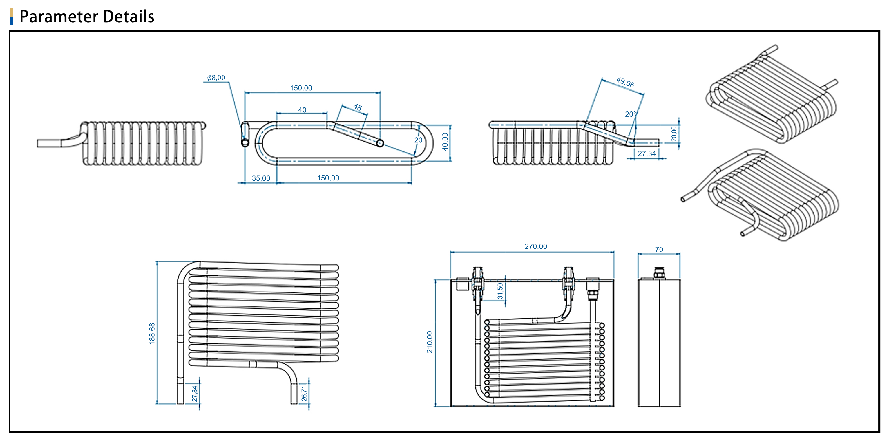 Condensador Titanium no permutador de calor coaxial de refrigeração água da bobina do tubo para o sistema de refrigeração