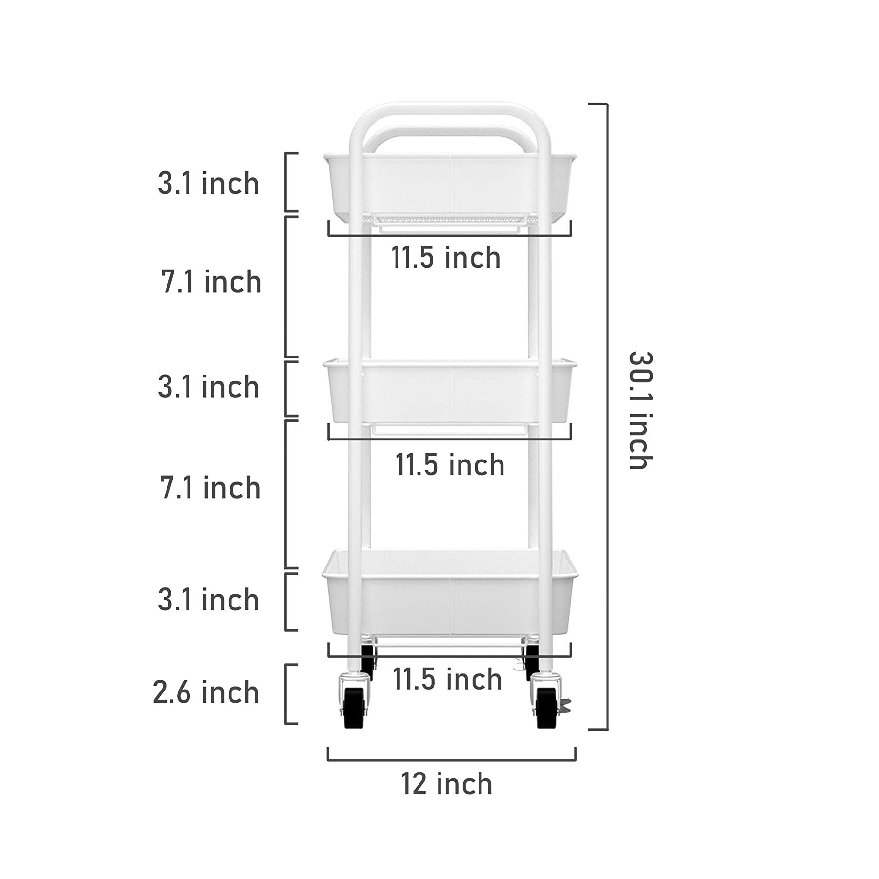 Carrinho de ferramentas de armazenamento de metal rolante de 3 camadas DYMACHINE com rodas giratórias